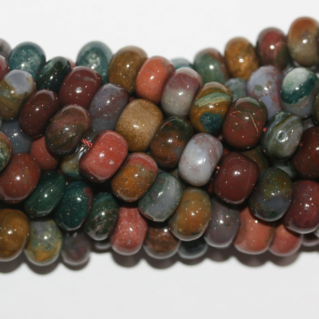 Cuentas redondas irregulares y lisas de jaspe oceánico de 15" de 10 x 6 mm. Aprox. - Hilo de 39 cm.