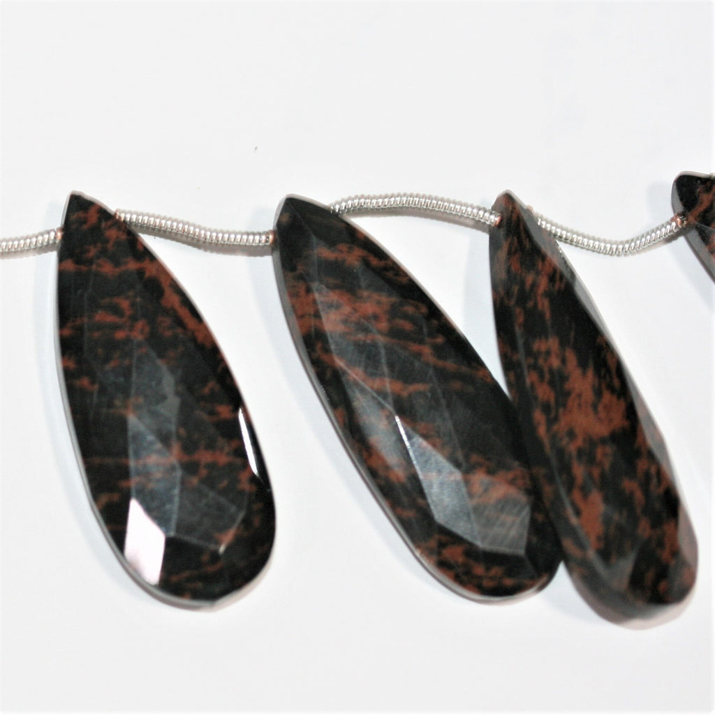 Cuentas de obsidiana caoba facetadas de 7" de largo, 35 x 16 mm, hilo de 18 cm.