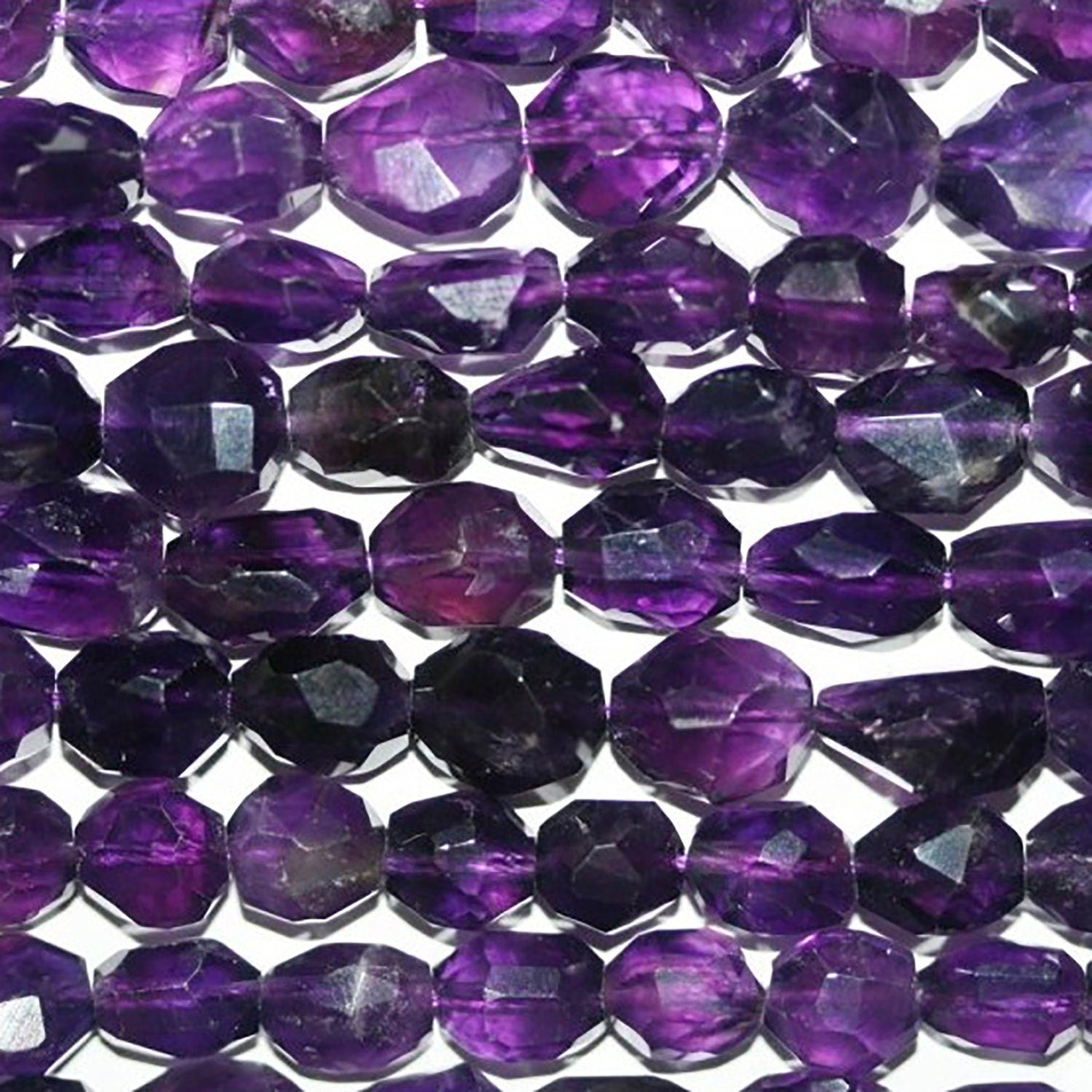 Cuentas de pepitas facetadas de amatista de 40 cm (16"), 12 x 8 mm (aprox. - Hilo de 40 cm)