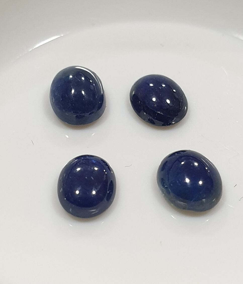 Natural Blue Sapphire Cabochon 4 Pcs Lot  5x4mm - Natural Gem- Jewelry Supplier- Top Blue- Wholesale Gemstones And Cabs