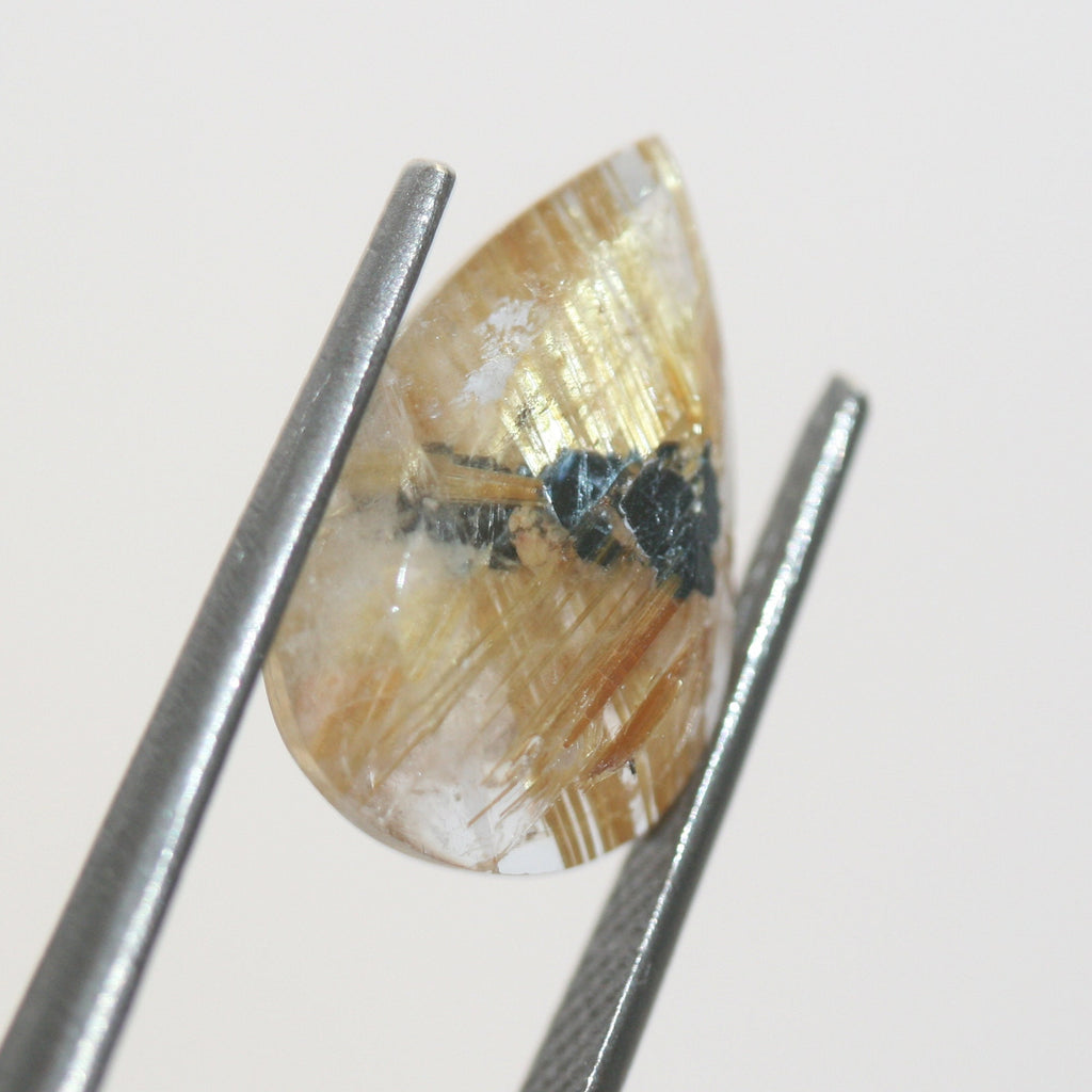 Star Rutile Golden Rutilated Quartz Drop Cabochon 16.4x10.7x3.7mm 4.55ct Lots Of Beautiful Inclusions- Healing Power Quartz- Mother Nature