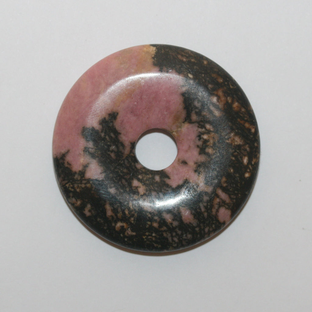 Colgante de disco de rodonita lisa de 40 mm - Piedra preciosa natural