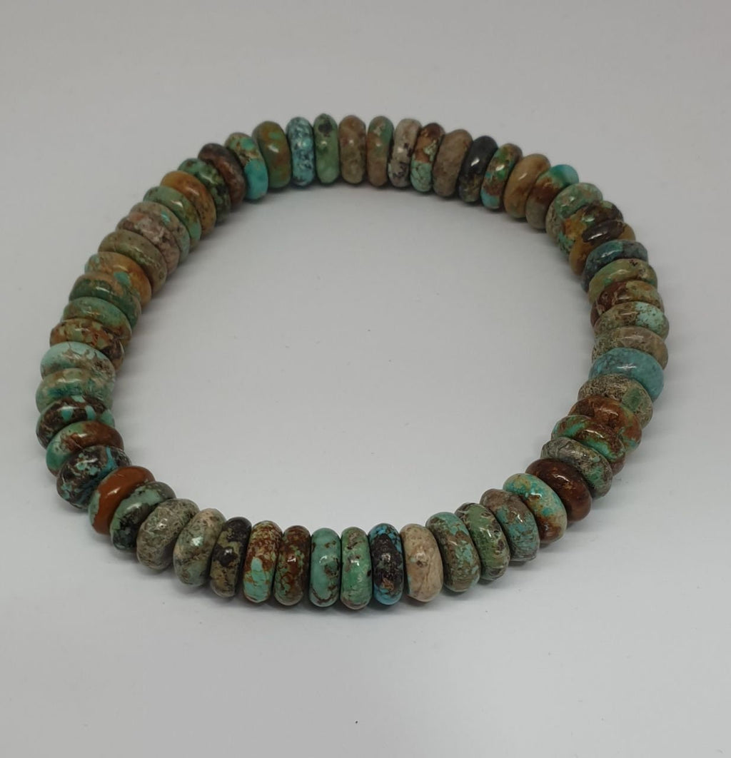 Bracelet extensible en turquoise naturelle, perles rondelles 10x5mm - Fournisseur de bijoux en perles de turquoise