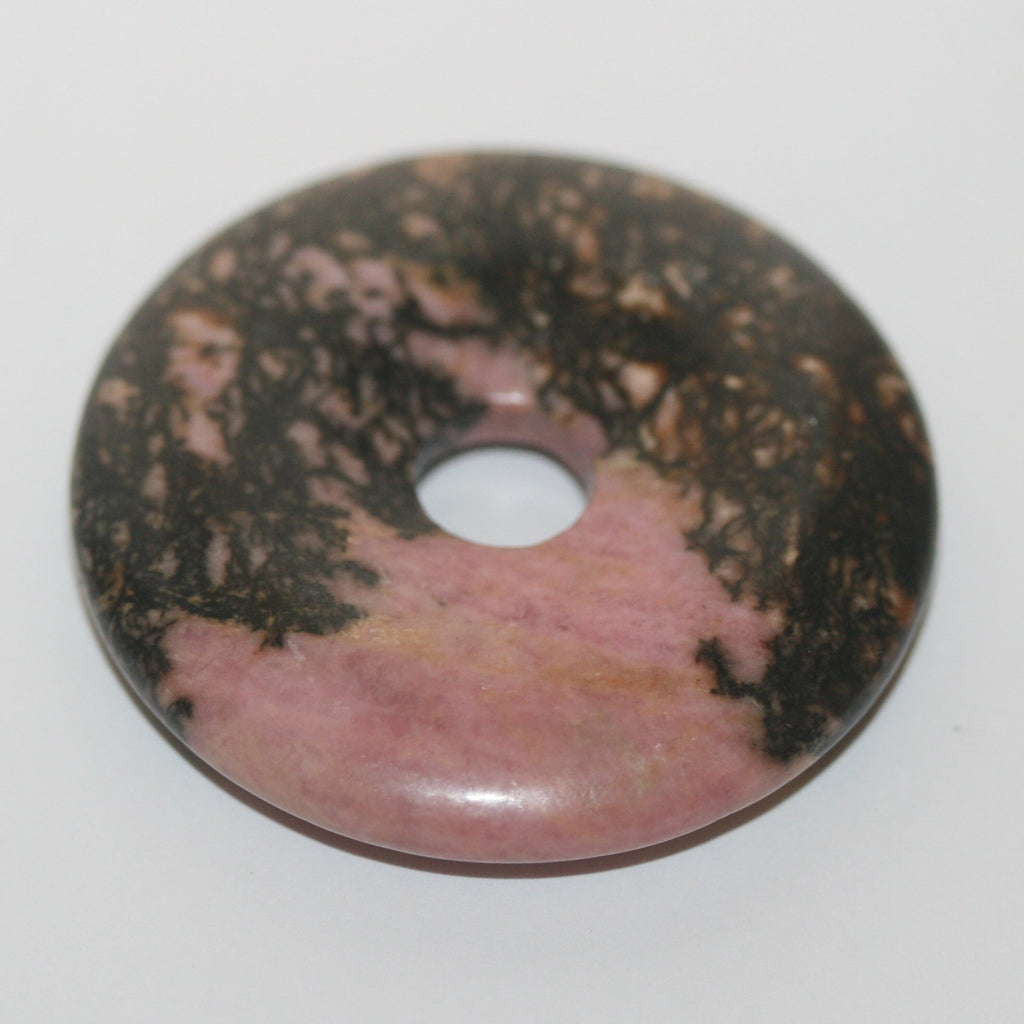Colgante de disco de rodonita lisa de 40 mm - Piedra preciosa natural