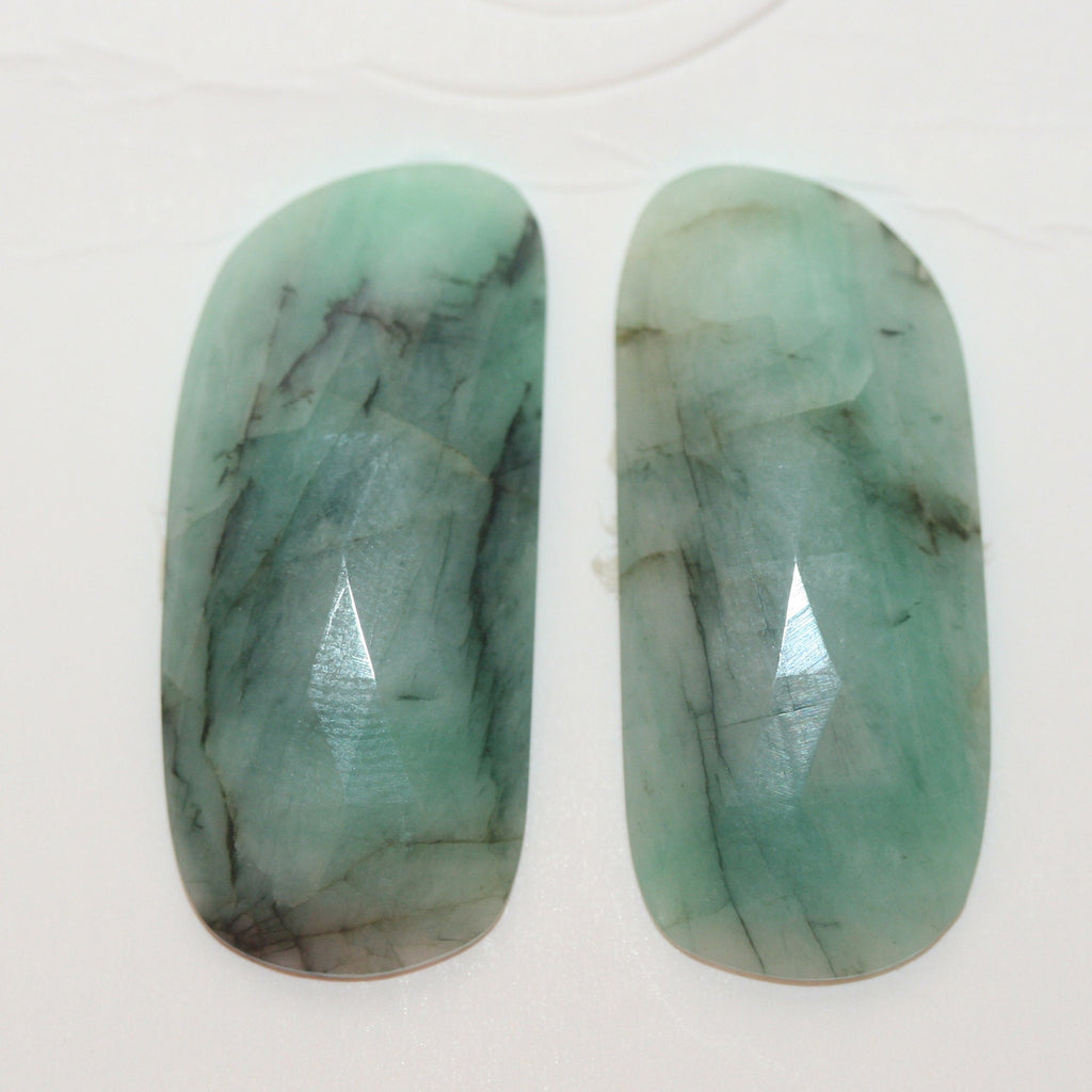 Emerald Pair Faceted Oval Cabochon Rose Cut 32.6x14.2mm 31.15ct Flat Back Jewellery Supplier DIY
