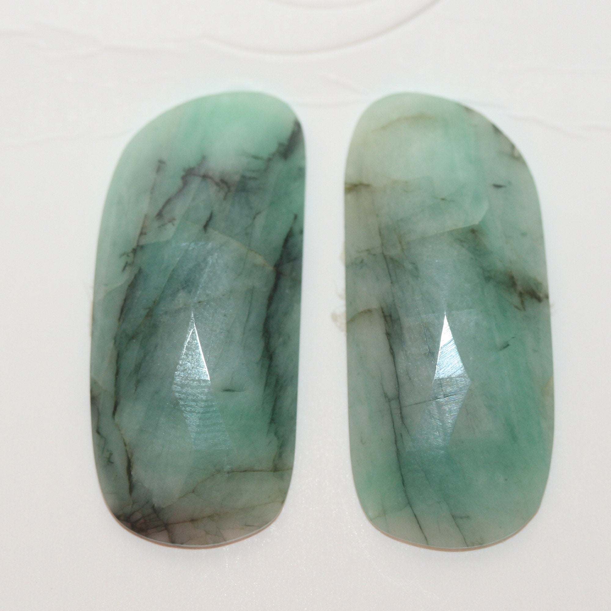Emerald Pair Faceted Oval Cabochon Rose Cut 32.6x14.2mm 31.15ct Flat Back Jewellery Supplier DIY