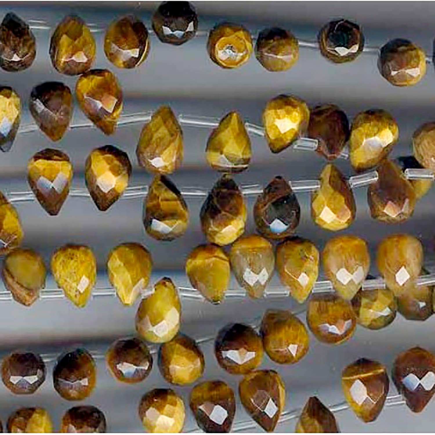 Perles en œil de tigre facettées de 20 cm (8 pouces), 10 x 7 mm, longueur 22 cm.