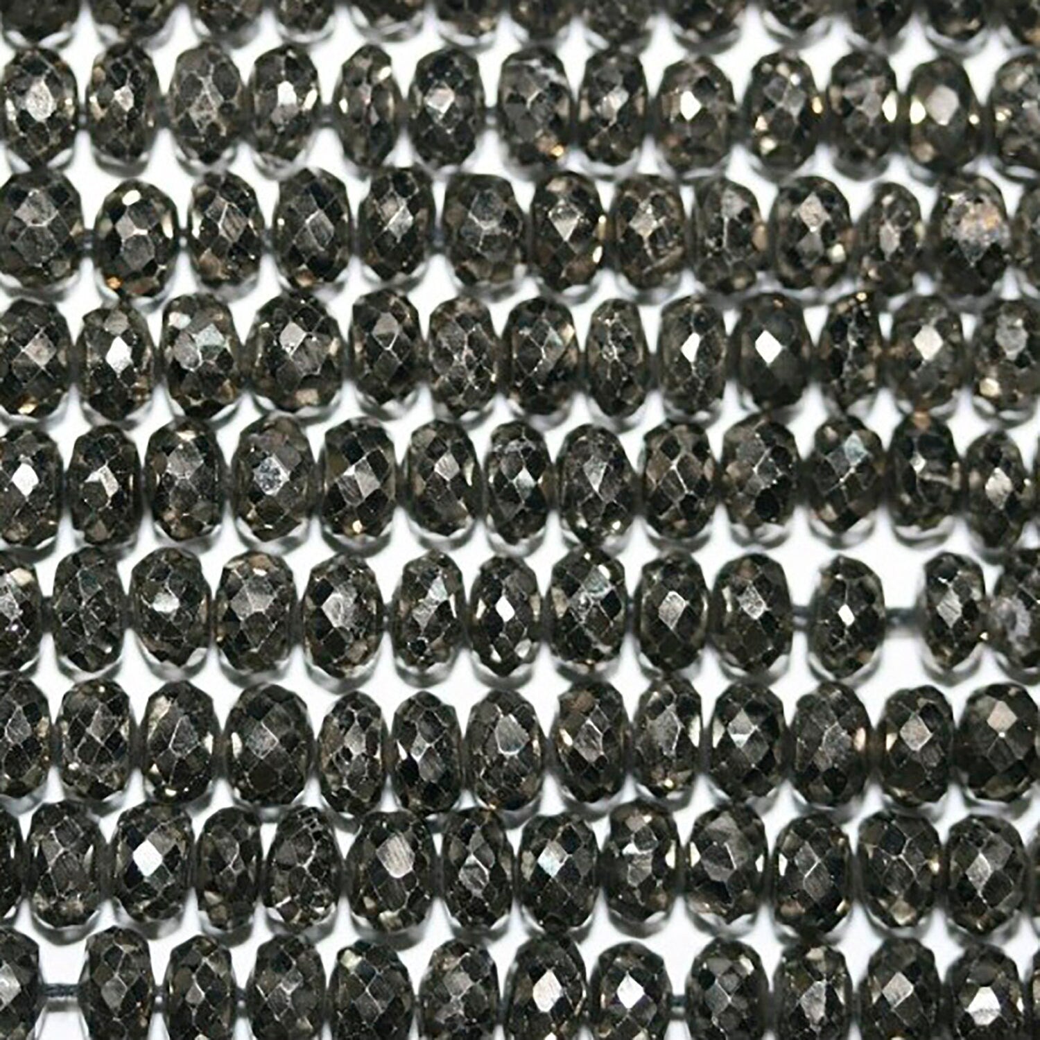 13" St Silver Pyrite Faceted Rondelle 6x4mm.-Strand 34cm.