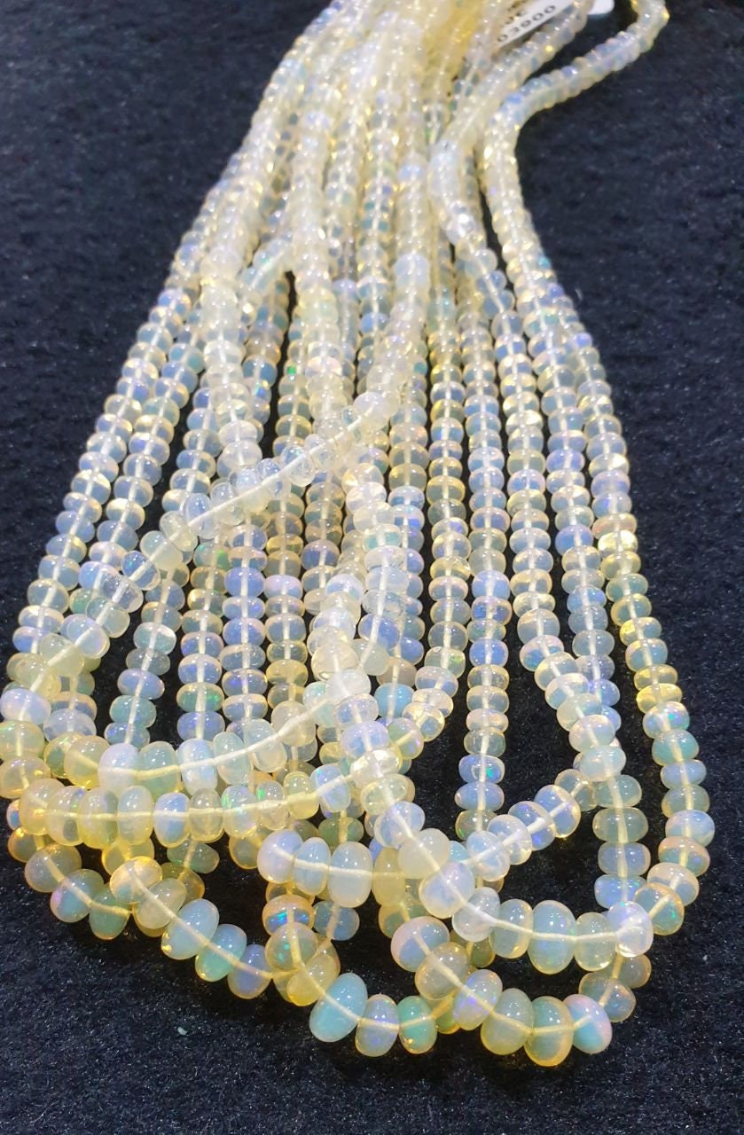 Cuentas redondas lisas graduadas de ópalo etíope de 16", 3 x 2-6 x 4 mm, hilo de 40 cm.