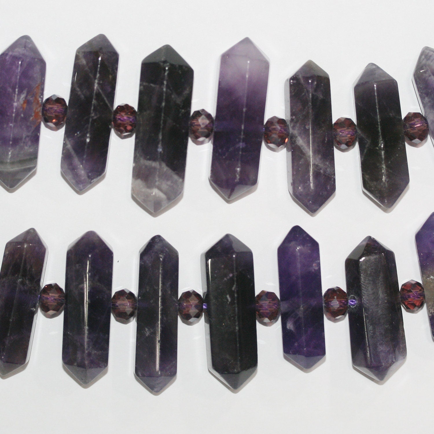 15" St Améthyste Facettée Pointe de Lance Perles Graduées 24-37mm Environ. Brin 40 cm.