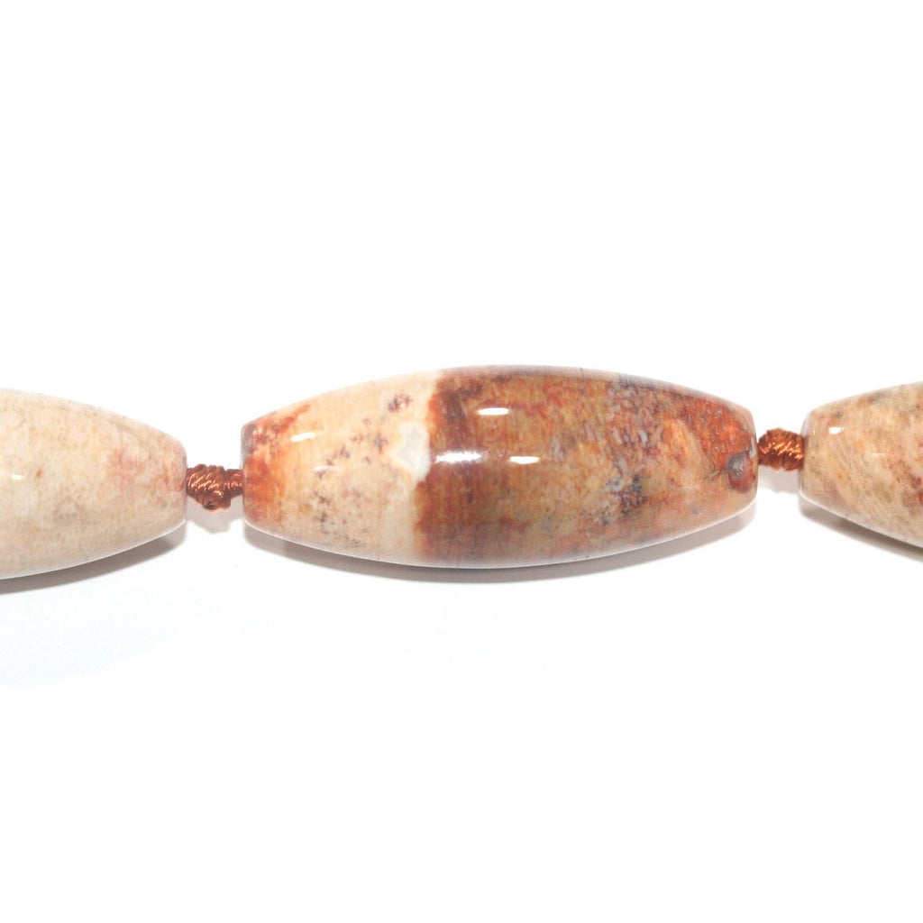 Cuentas de barril liso de ágata fosilizada marrón St. de 16", 41 x 16 mm aprox. - Hilo de 40 cm.