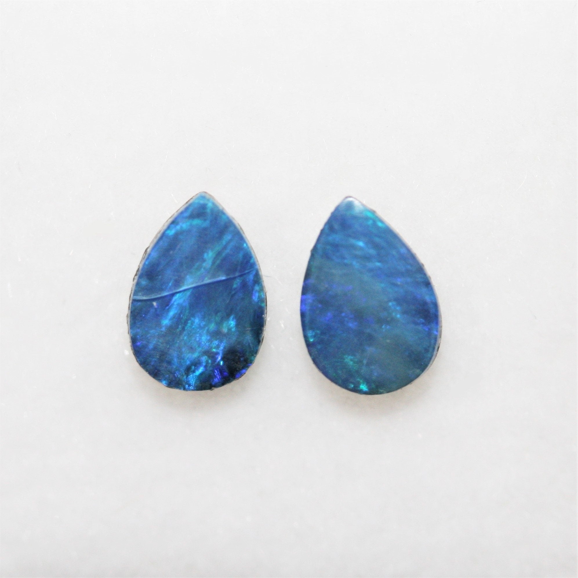 Natural Australian Opal Smooth Flat Drop Cabochon Doublet Pair 7x5mm. (2pcs)