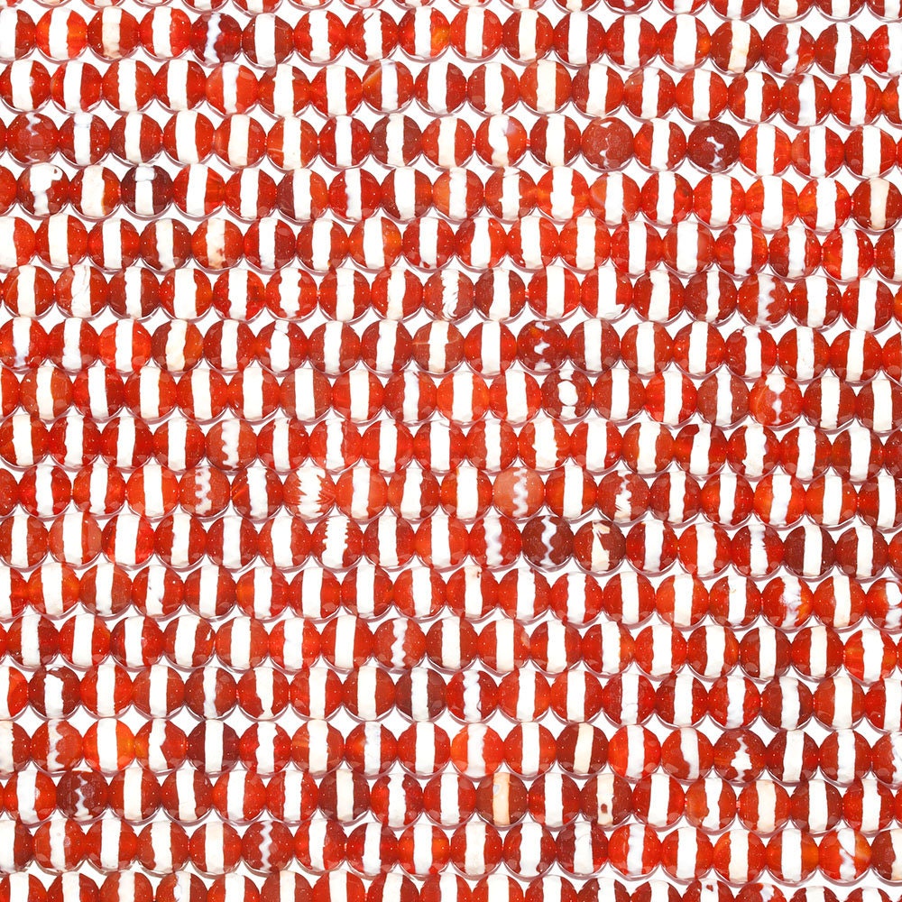 12" St Orange-White Agate Faceted Round Beads 6mm.-Strand 36cm