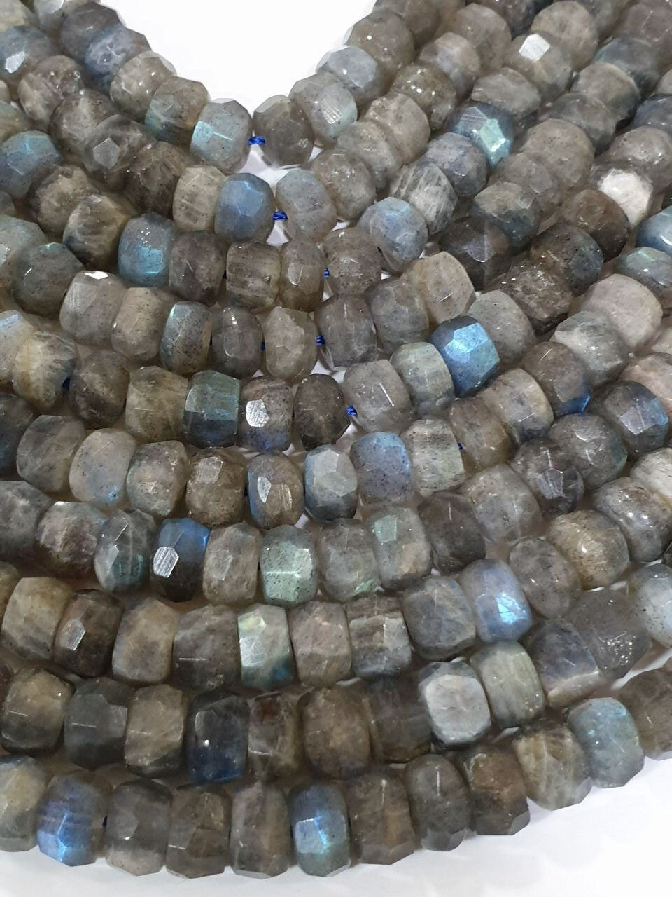 Cuentas redondas facetadas de labradorita azul fuego de 40 cm, 9 x 6 mm, hilo de 40 cm, gemas sin tratar