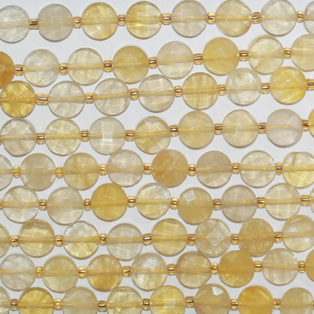 Perles de monnaie à facettes en fluorite jaune St 15" 10 mm.-Rig 39 cm.