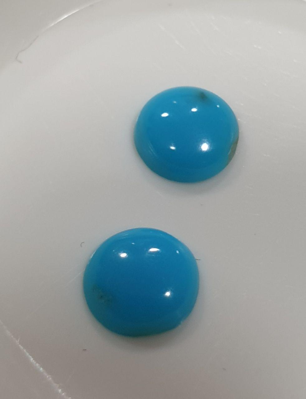 Natural Arizona Turquoise Pair Round Cabochon 6mm.-(2Pcs)