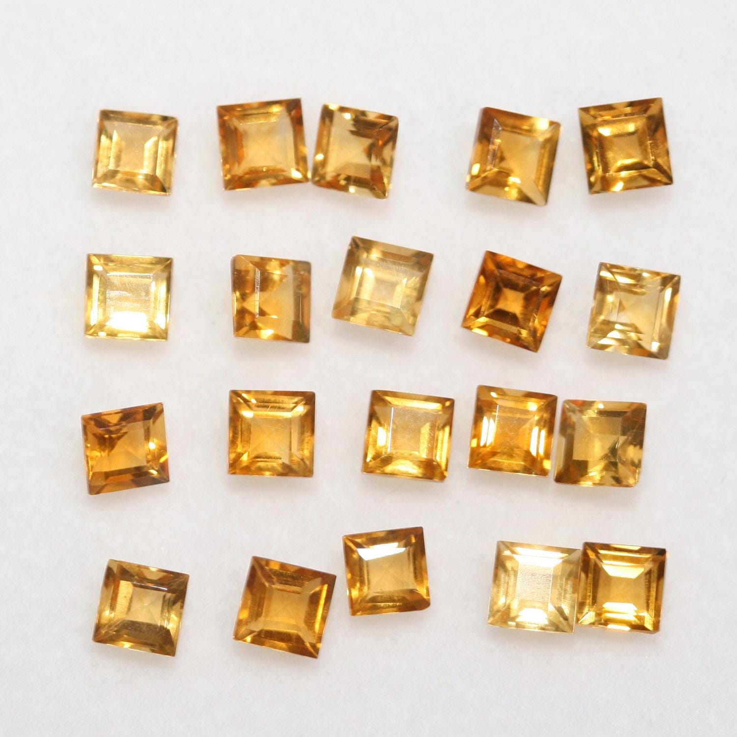 Lote de 20 piezas de citrino facetado cuadrado de 3,5 mm. (20 piezas).