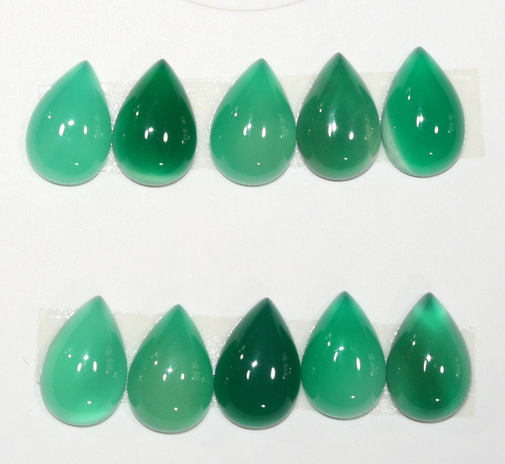 10Pcs Green Agate Drop Cabochon 12X8mm. (10 Pcs).