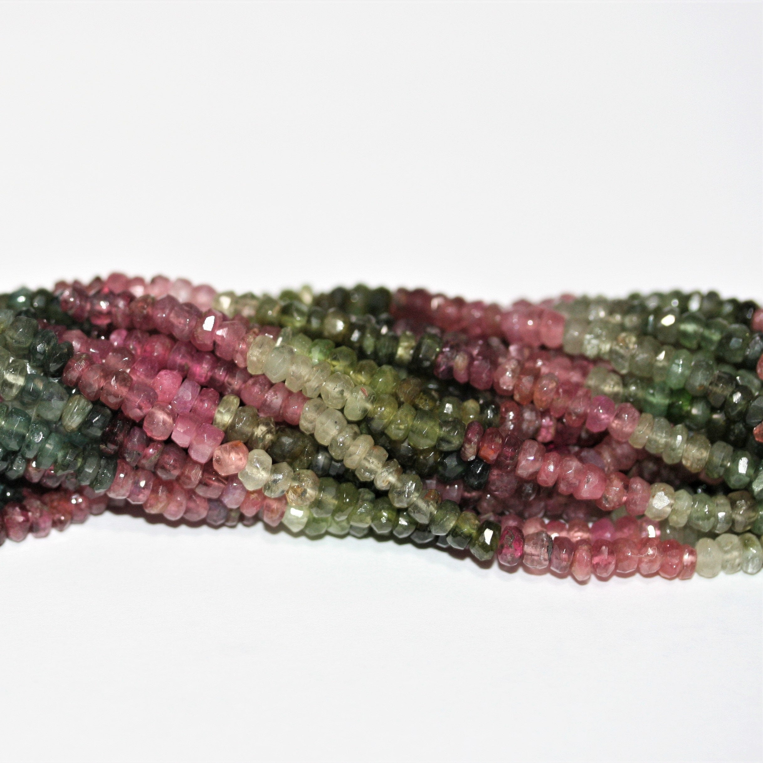 Perles rondelles à facettes en tourmaline St de 14 pouces (3,5 x 2,5 mm). Longueur approximative du fil : 35 cm.