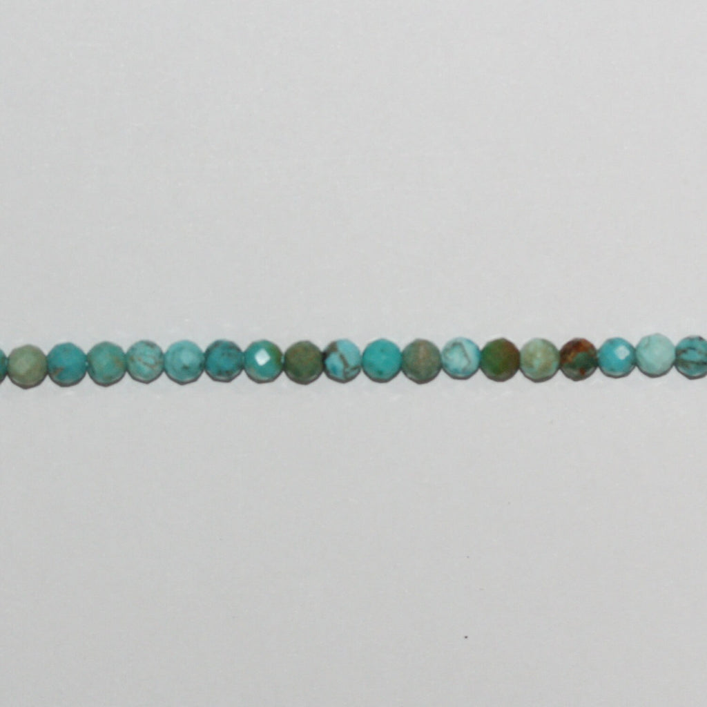 15" Perles rondes à facettes en turquoise St 3,5 mm.-Rig. 39 cm.