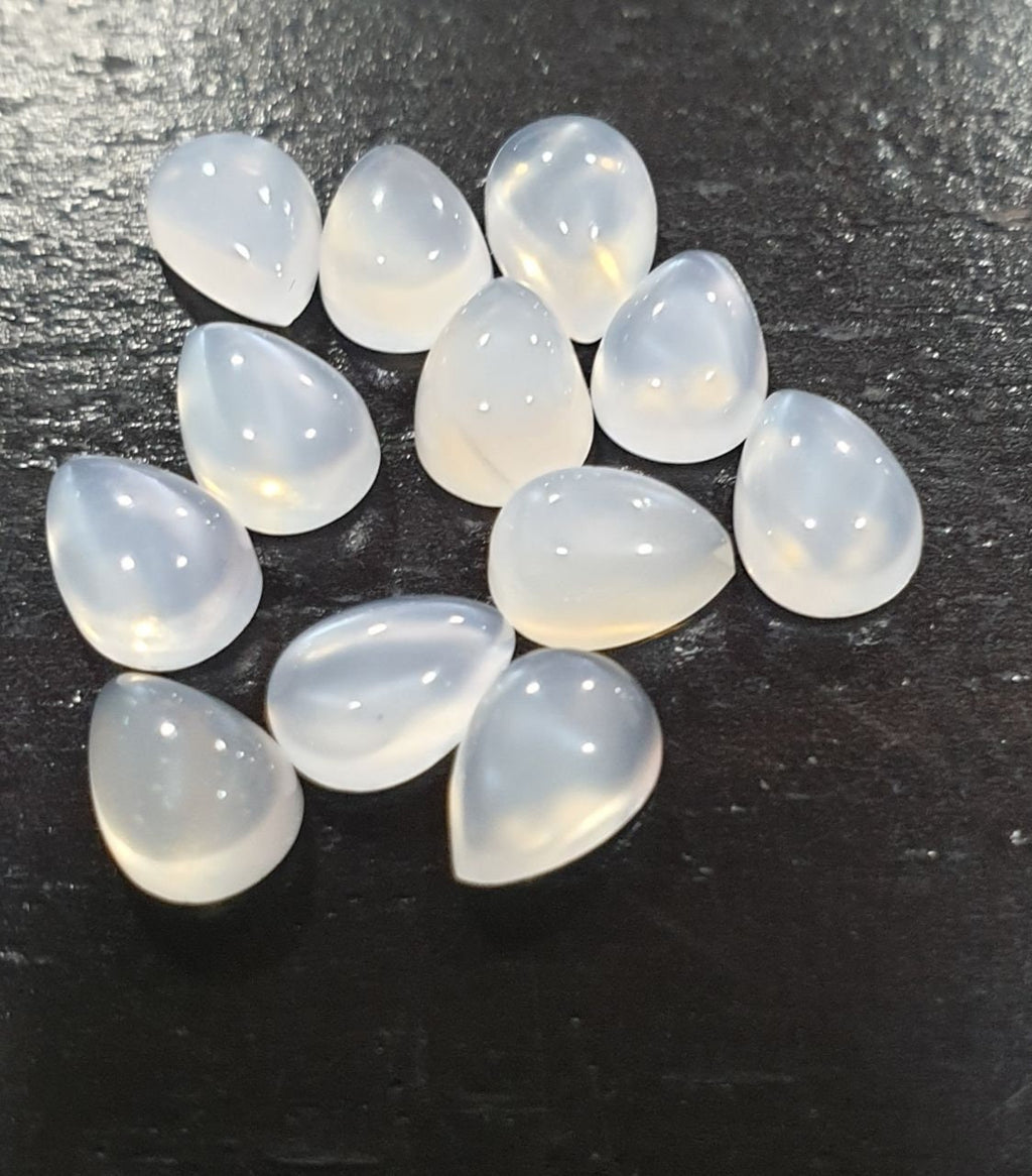 12 Pcs Lot White Moonstone Pear Cabochon 7x5mm. (12 pcs.)