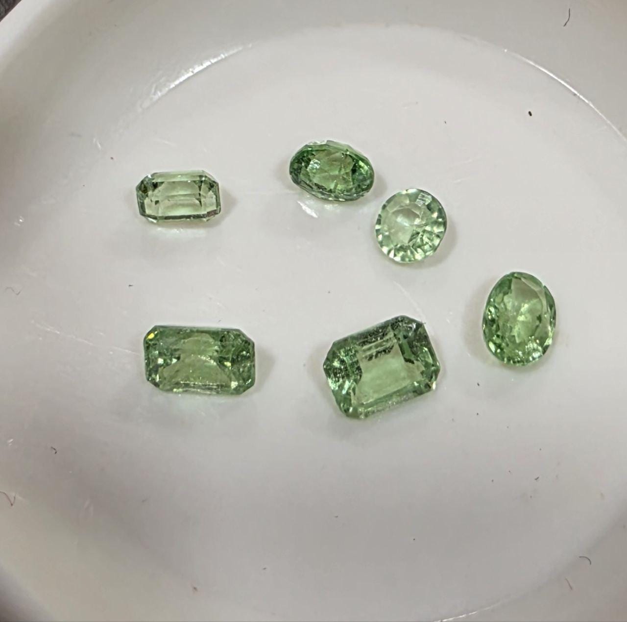 Lote de 6 piezas de granate tsavorita en formas mixtas (octógono, ovalado y redondo) - Parcelas de piedras preciosas - Piedras sueltas al por mayor