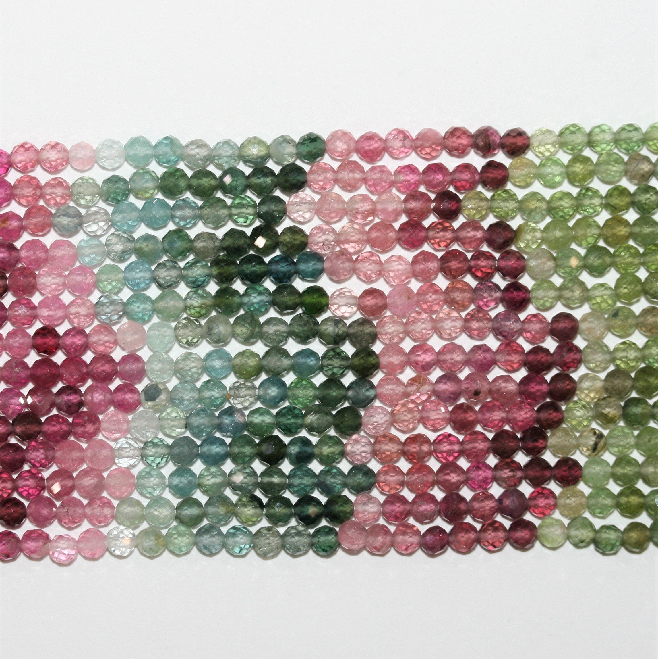 13" St Tourmaline Faceted Round Beads 3mm.-Strand 32cm.