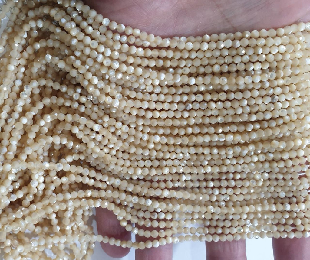 14" St Brown MOP Faceted Round Beads 3mm.-Strand 38cm.