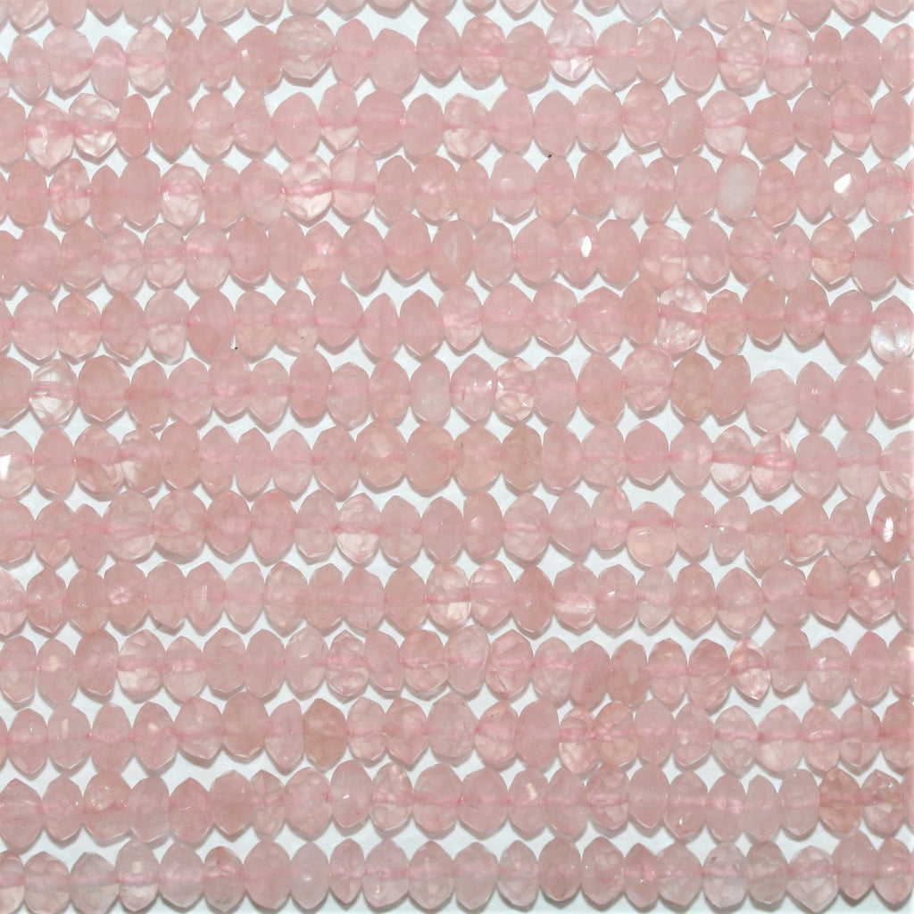 Perles rondelles à facettes en quartz rose de 14 pouces, 5 x 3 mm environ - Longueur du brin : 36 cm.