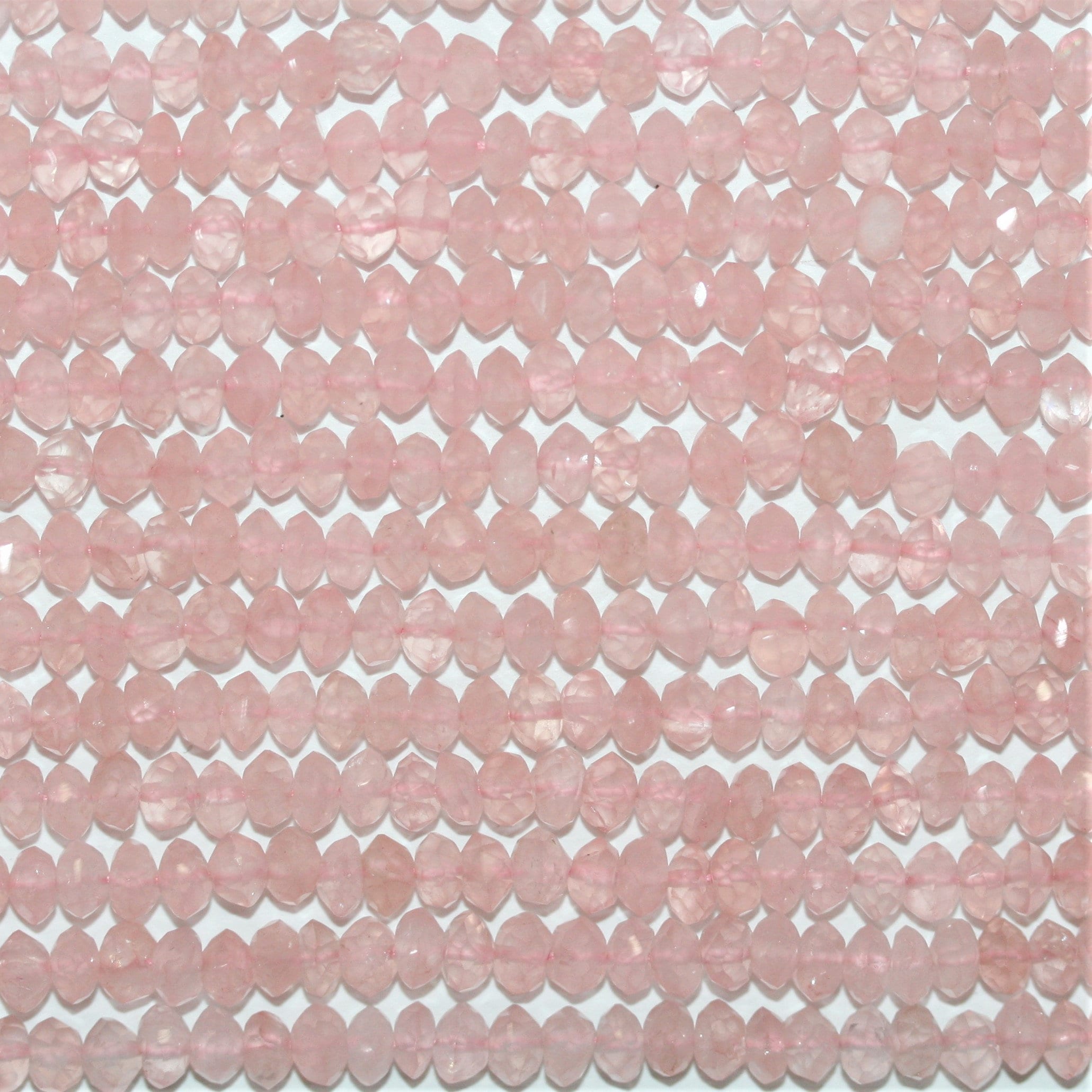 Perles rondelles à facettes en quartz rose de 14 pouces, 5 x 3 mm environ - Longueur du brin : 36 cm.