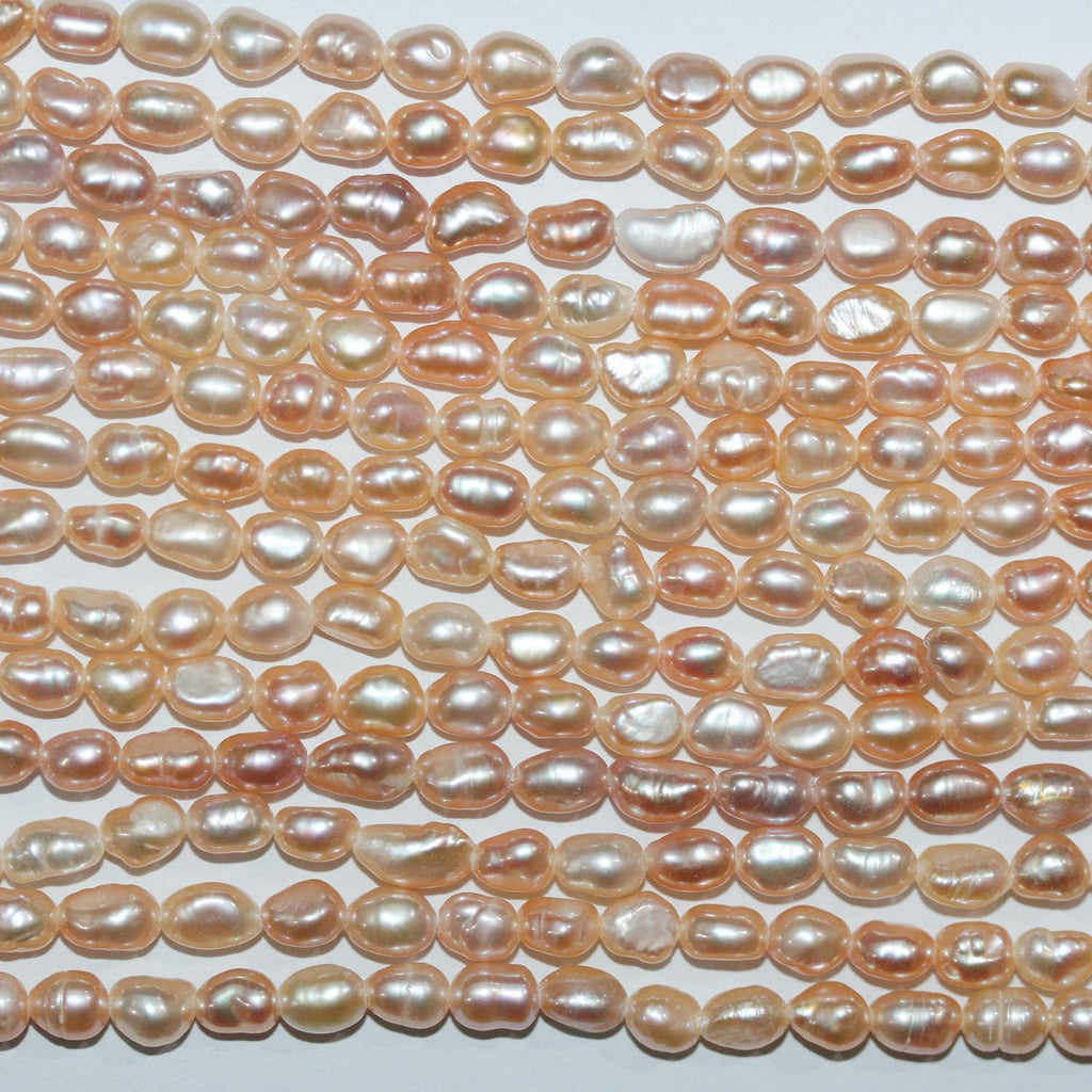 13" St FreshWater Salmon Oval Pearl 4-4.5mm.-Strand 35cm. -Natural Pearls wholesale Prices