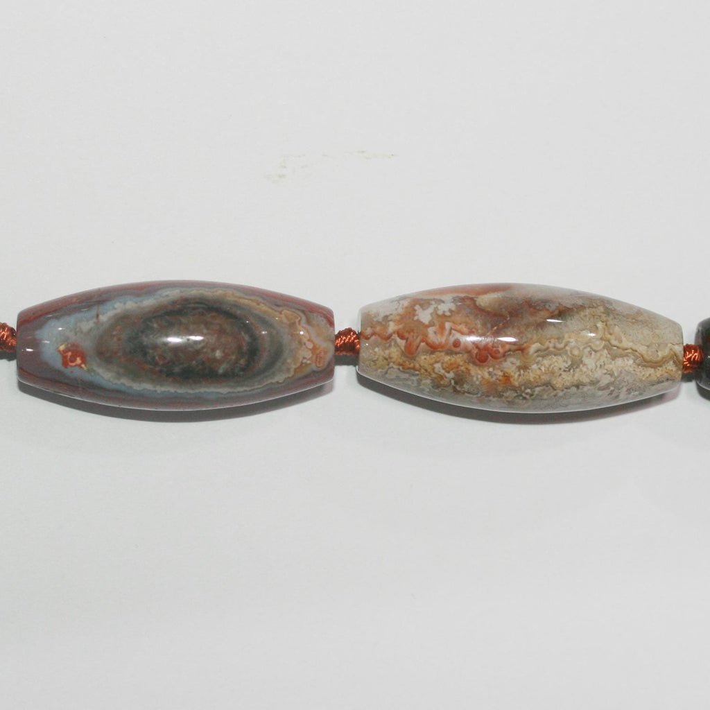 Perles cylindriques lisses en agate multicolore St 16" 40x16mm.-Rig 40cm.