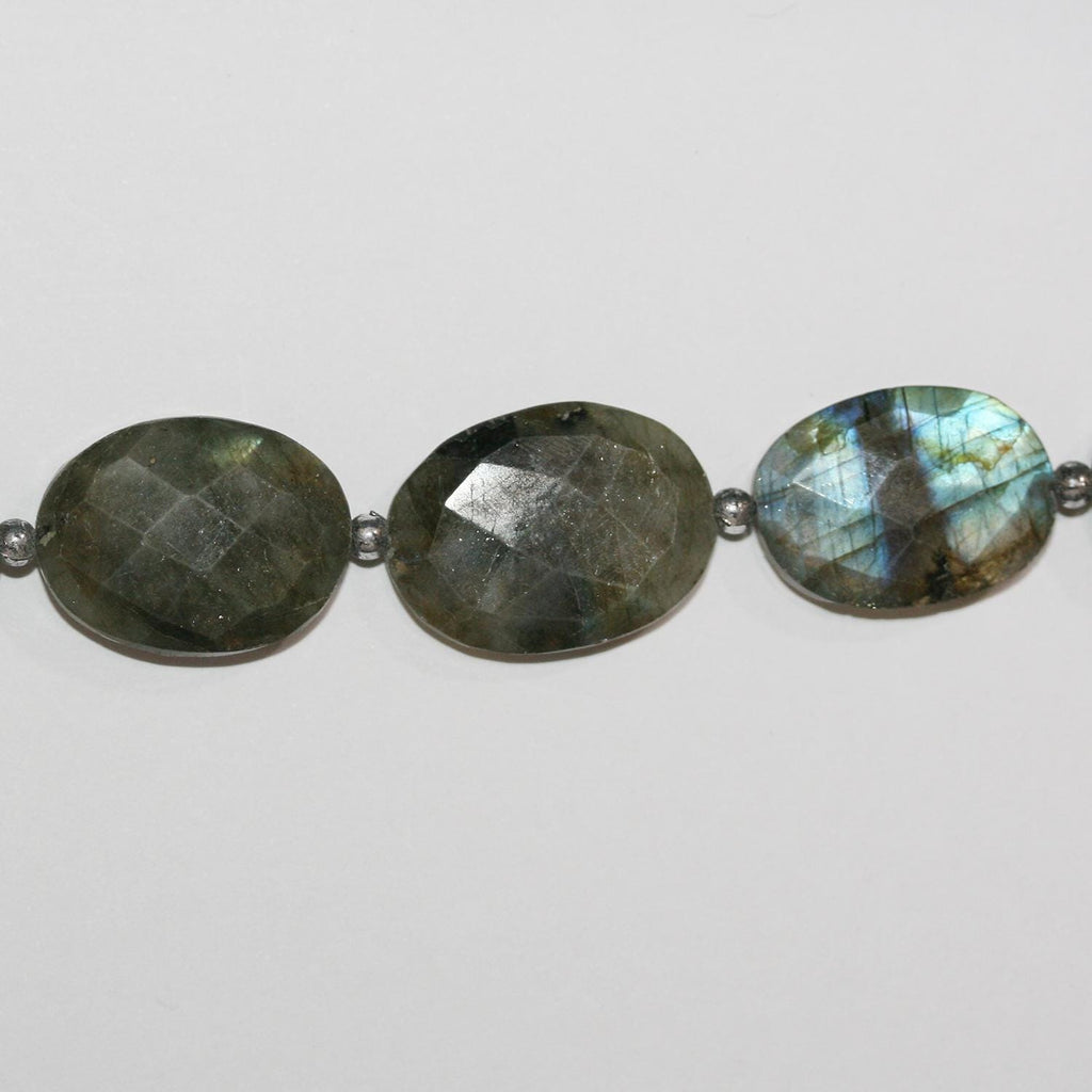 Perles ovales à facettes en labradorite, 20 x 15 mm environ - Longueur du fil : 26 cm