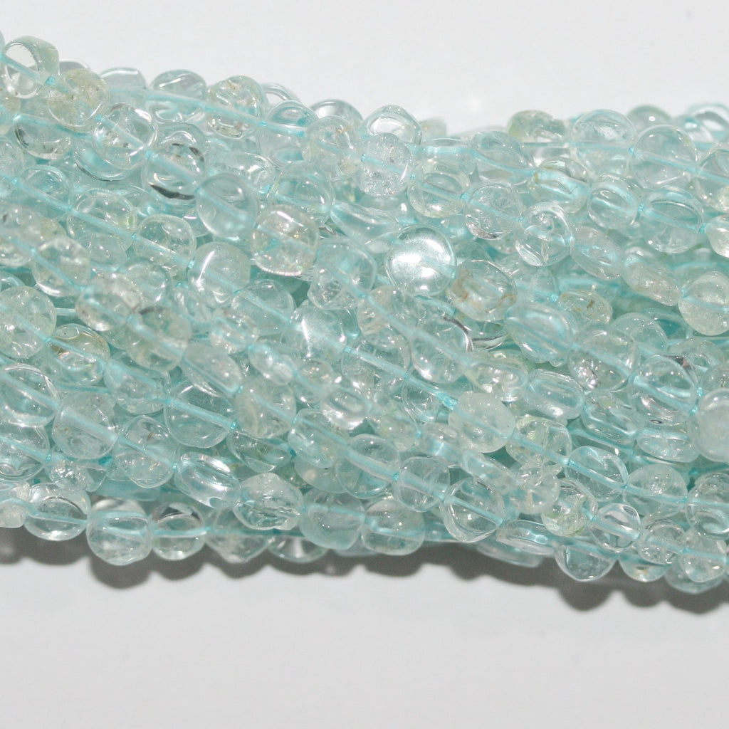 14" St Aquamarine Smooth Coin Beads 4-5mm.Approx.-Strand 37cm.