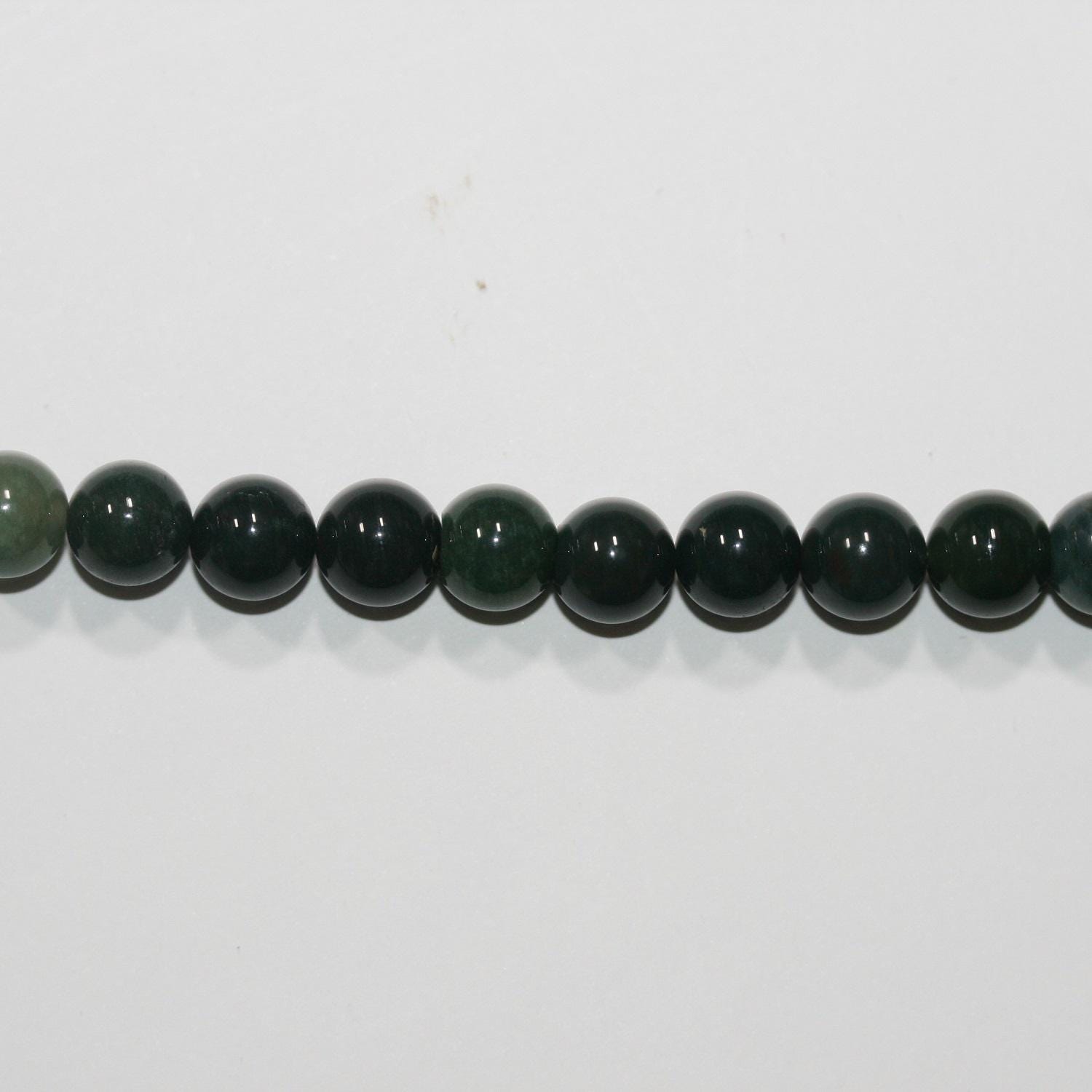 14" St Moss Agate Smooth Round Beads 8-8.5mm.-Strand 38cm.