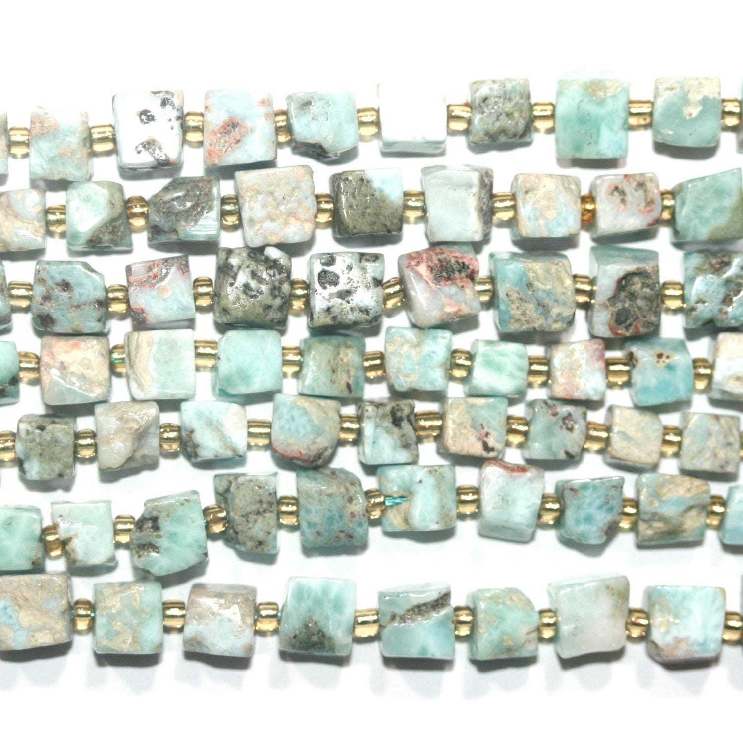 15" St Larimar Perles Cubes Irrégulières Lisses 7-8mm.-Rig 39cm.