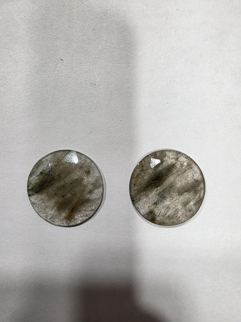 Cabochon Rutilated Quartz Faceted Round Pair 22mm. Flat Back.