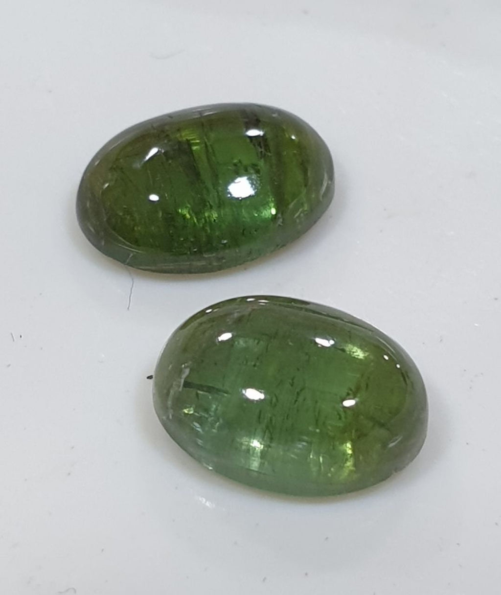 Green Tourmaline Pair Oval Cabochons 7x5mm.-(2pcs)