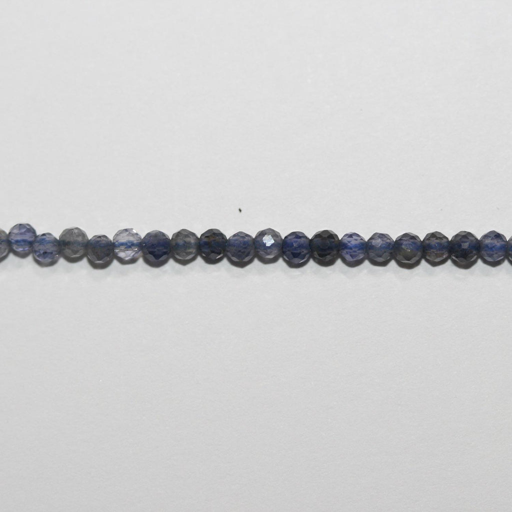 Perles d'iolite à facettes rondes de 2 mm, en brin de 15 pouces.
