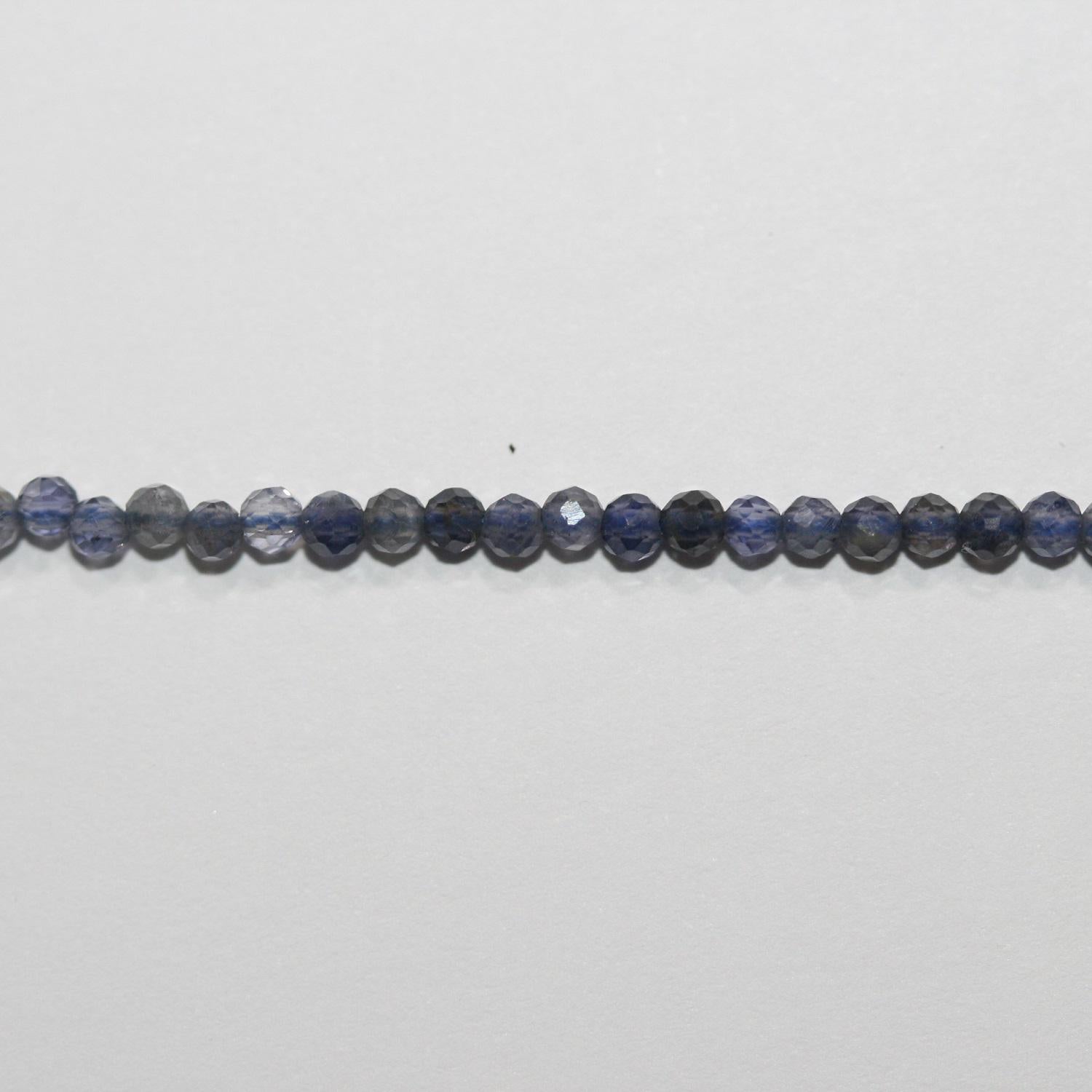 Perles d'iolite à facettes rondes de 2 mm, en brin de 15 pouces.