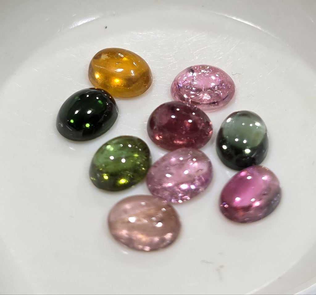 Tourmaline Lot Oval Cabochons 5x4mm.-(9pcs)  -Gemstone Parcels-Loose Stones Wholesale Price-Natural Gems