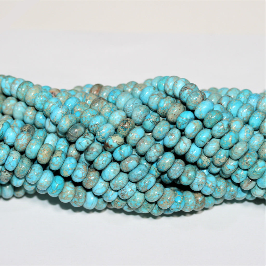 Cuentas redondas lisas de turquesa St. de 16" de 8 x 5 mm - Hilo de 40 cm.