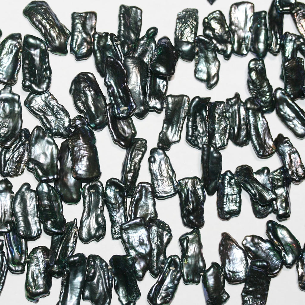 Perla Biwas negra de agua dulce de 16", 20 x 9 mm (aprox.), tira de 40 cm