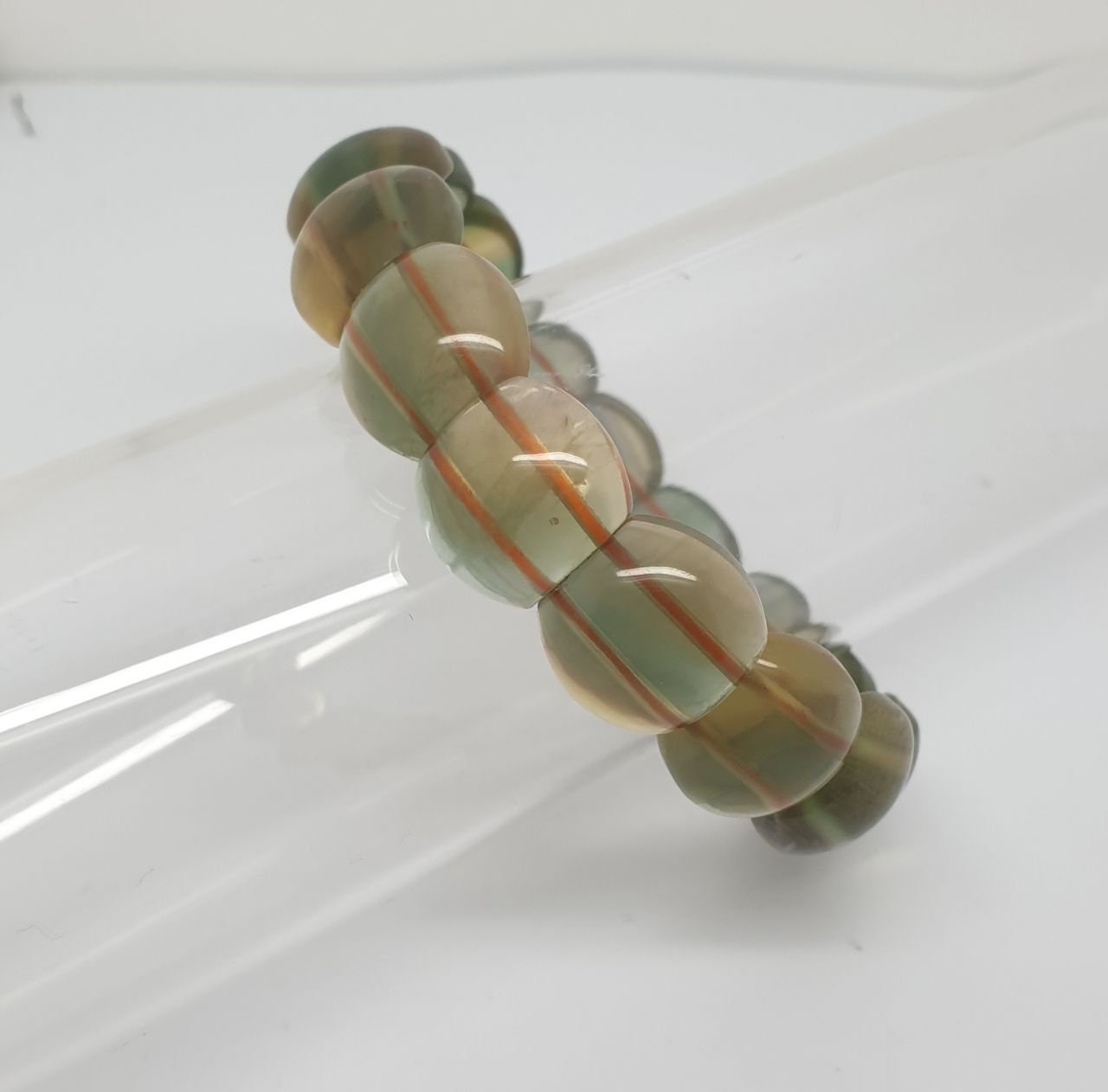 Pulsera elástica de fluorita verde y amarilla con cuentas de 14 x 13 mm. Joyas con cuentas de doble perforación. Poder curativo. Gemas naturales.