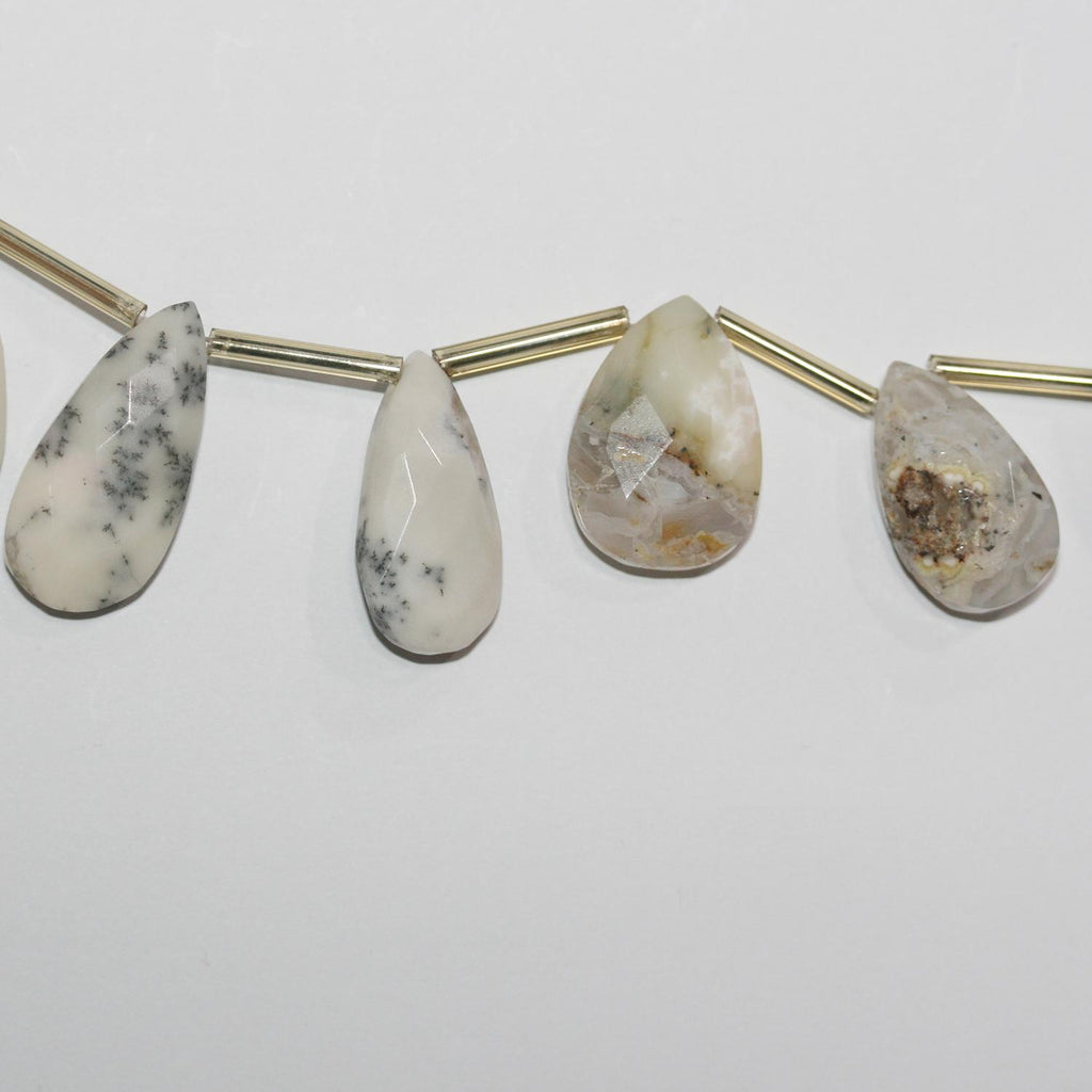 Perles en forme de goutte à facettes en opale dendritique St 9" 20x10mm.Environ - Fil 22cm.