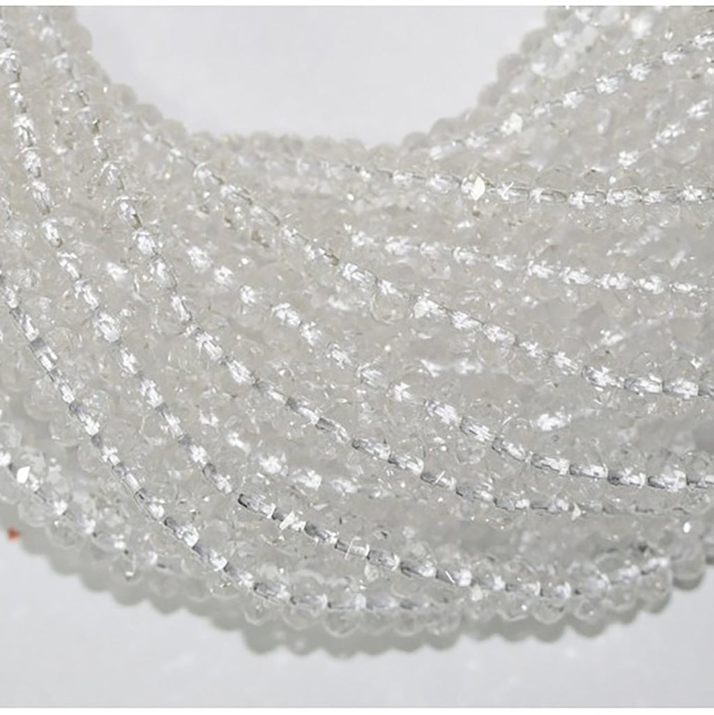 13" St Rock Crystal Quartz Faceted Rondelle Beads 4x3mm.-Strand 36cm
