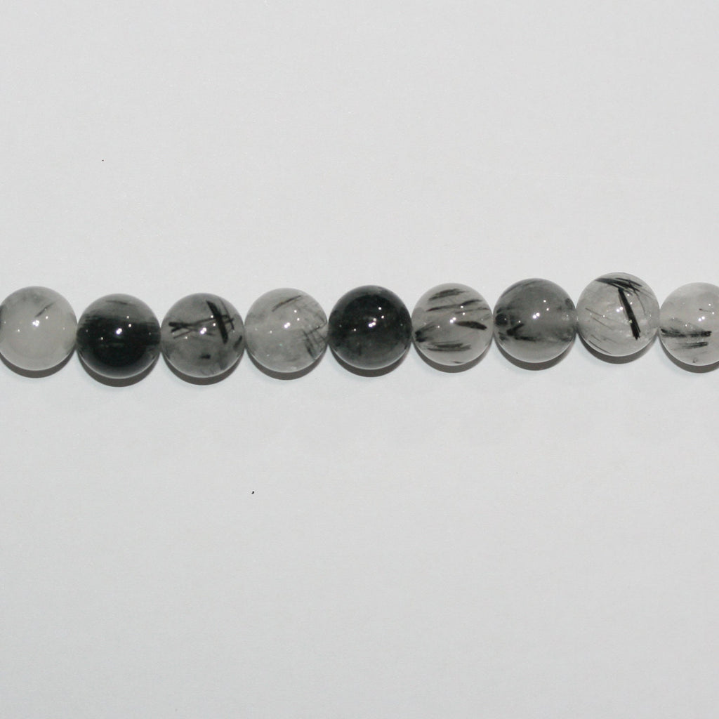 Perles rondes lisses en quartz tourmaline St de 14 mm - Fil de 40 cm