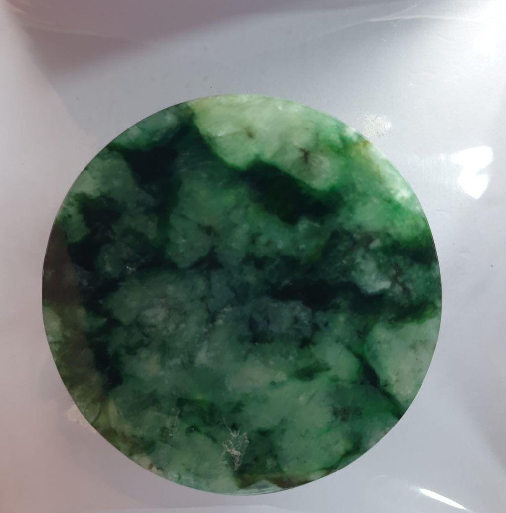 Myanmar Natural Jade / Burmese  Jade Round Flat Disk Cabochon 34.4mm -3mm Thickness-
