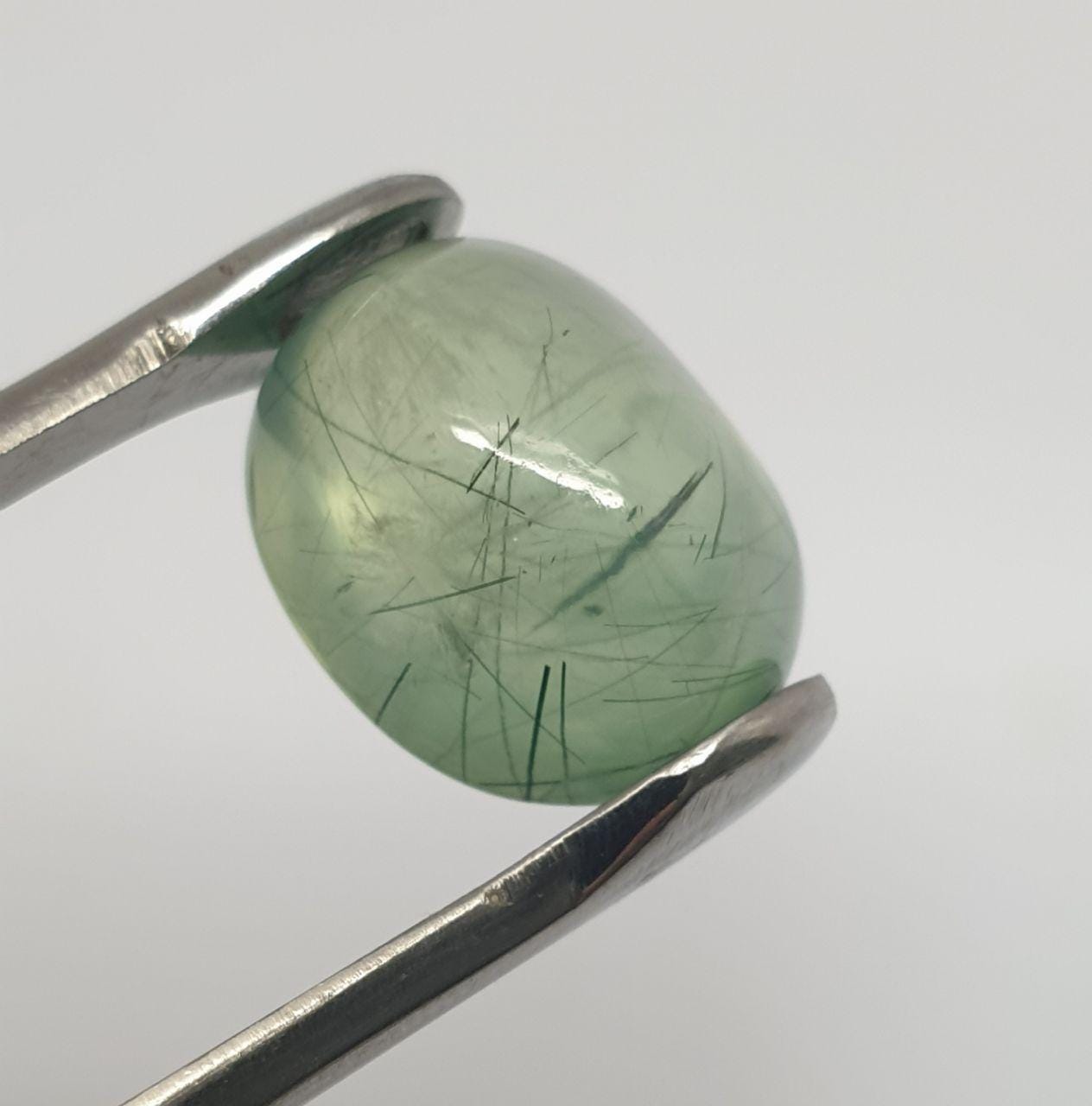 Prehnite Oval  Cabochon 16x12.8mm 15.2ct Lot Of Life Rare Quality With Actinolite Needles- Stone Collector