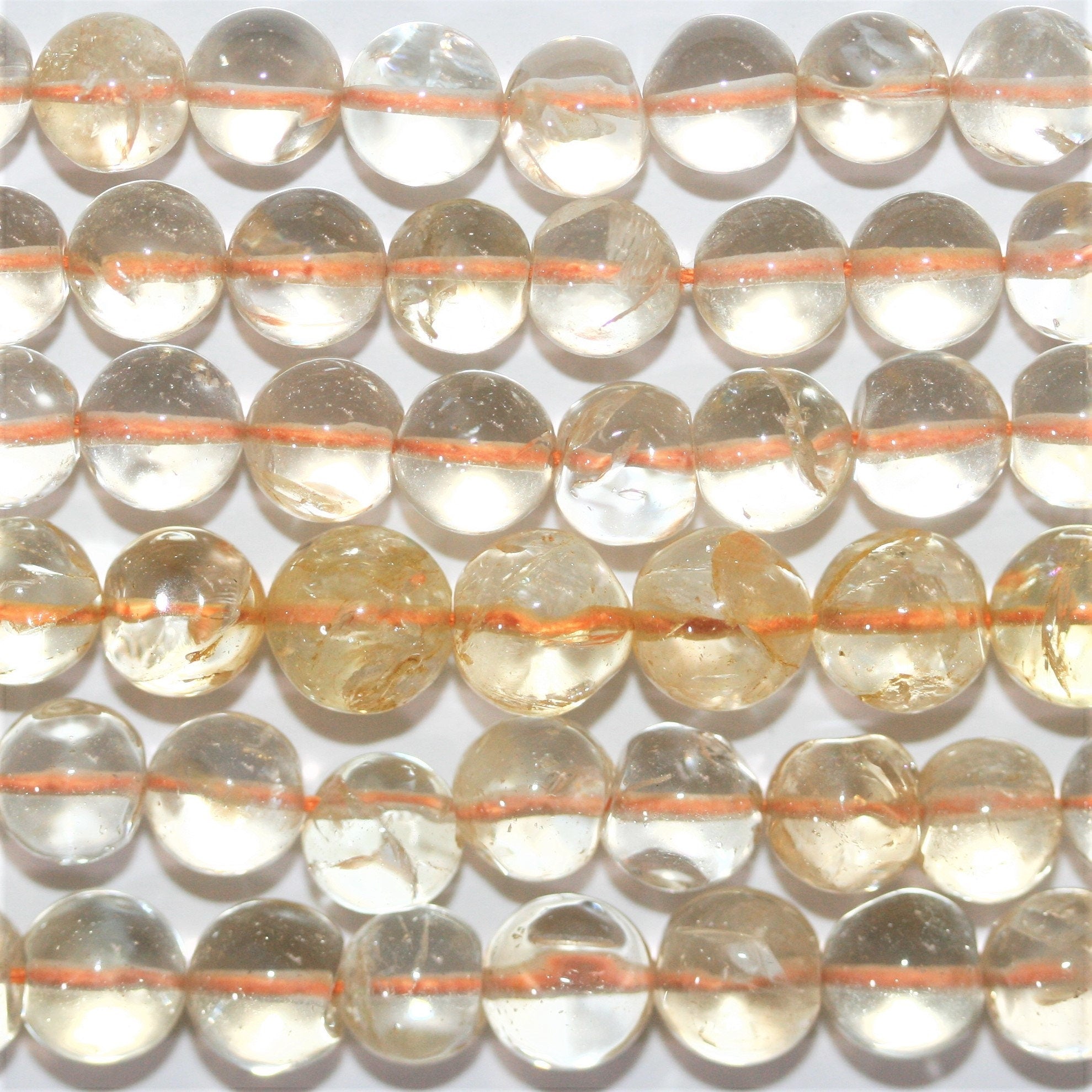 Perles rondes lisses de citrine 7-8 mm.- Fil 36 cm.